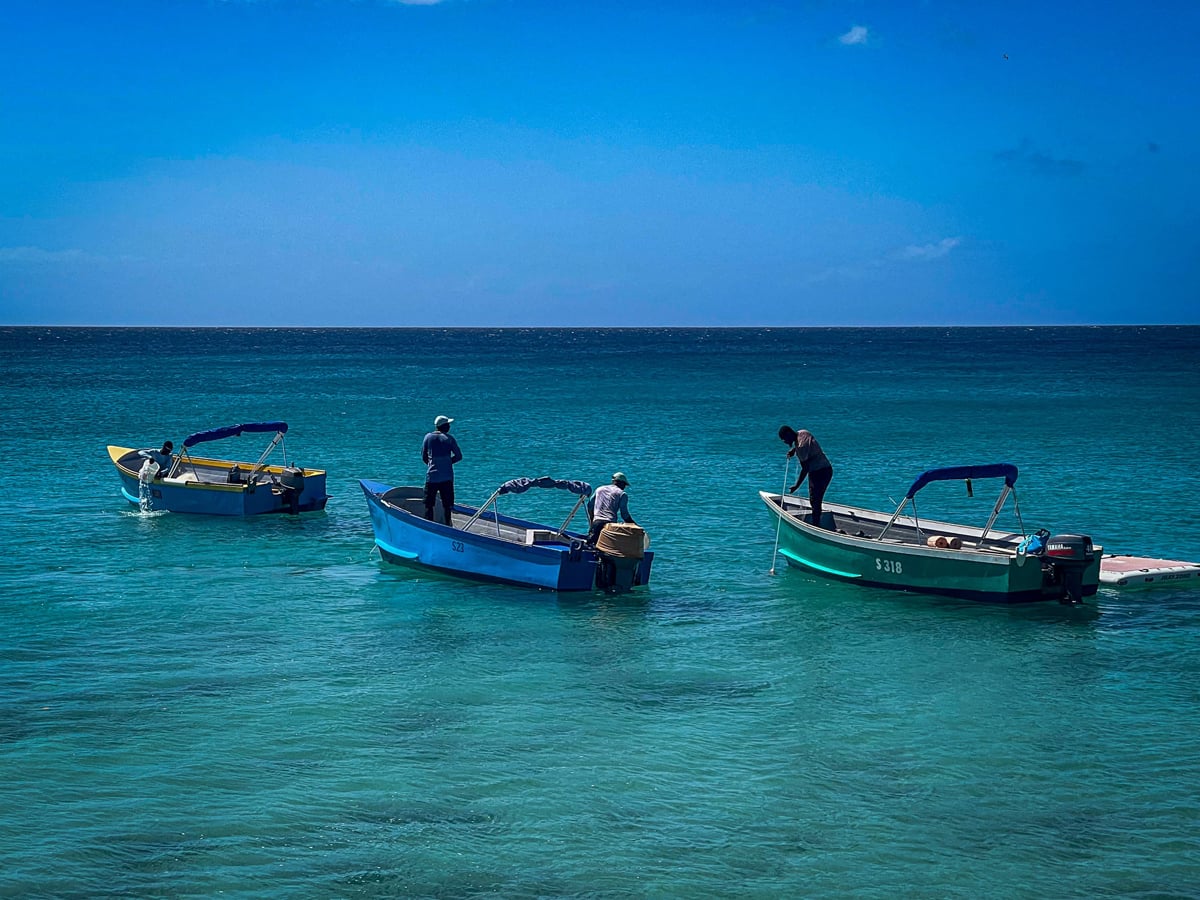 Early morning Caribbean Sea fishermen. 