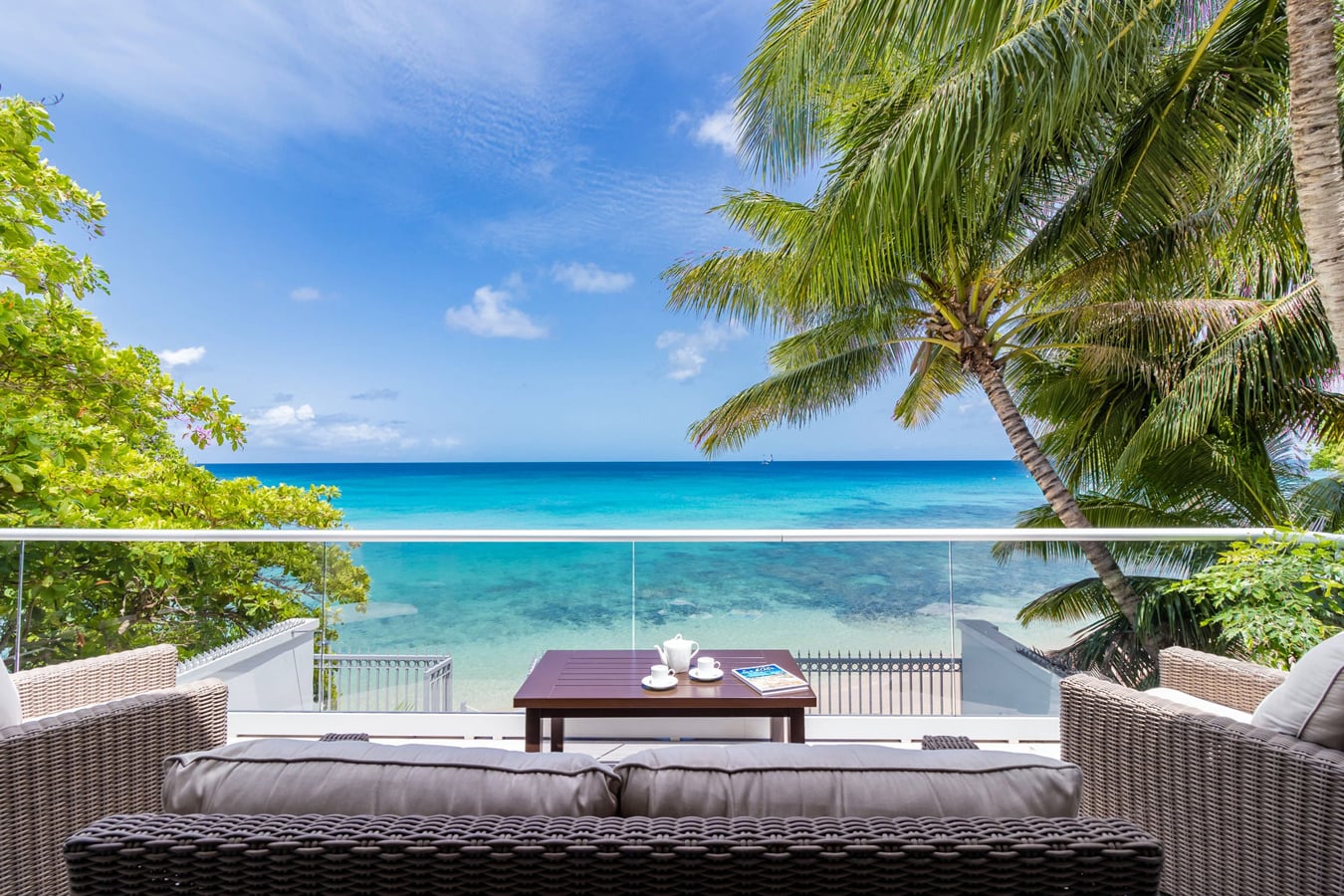 Panoramic terrace view over the Caribbean Sea.